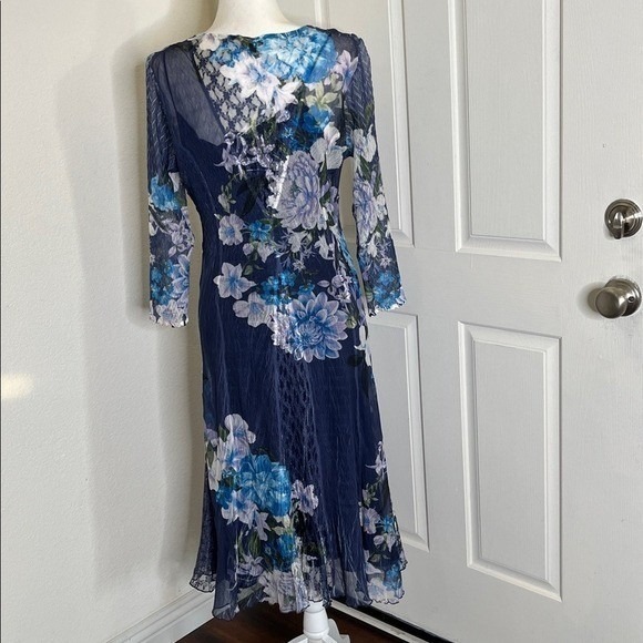 Komarov Floral Mesh Lace Panel Dress Womens Size XL Blue Purple Wedding - Picture 6 of 13